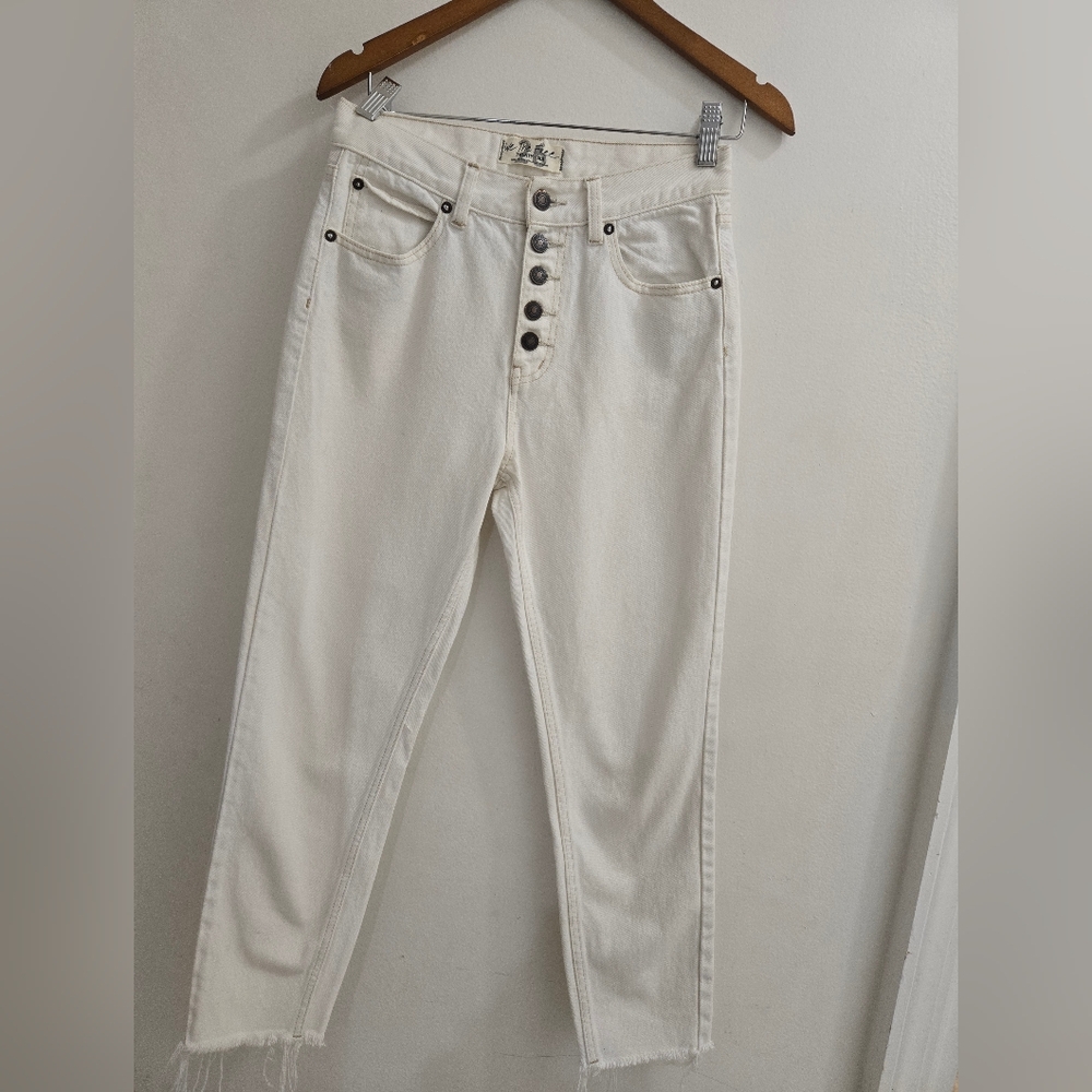 We The Free High Waist Jeans Women Size 26Off White Cropped Button Closure